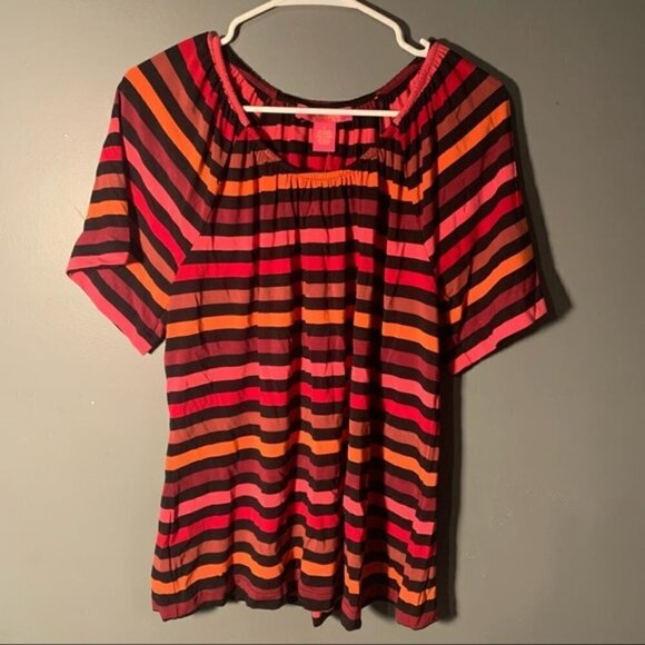 Catherine Malandrino Convertible Short Sleeve Top Sunset Stripe - Picture 3 of 8
